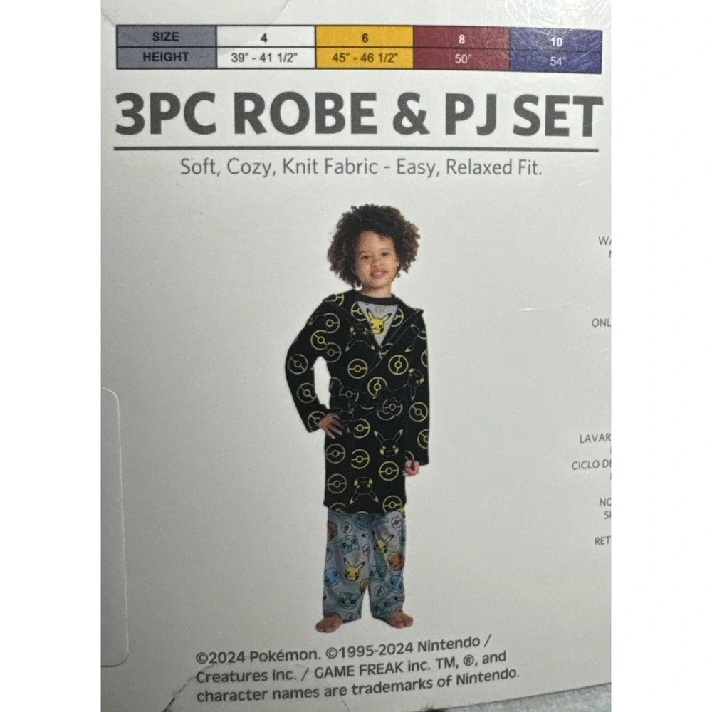 Pokemon | Boys 3-Piece Super‎ Soft Hooded Robe & Pajama Set | Size 4 X-Smal